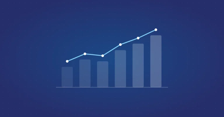 Bar chart with rising bars and a trend line across their tops.