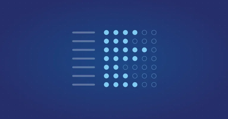 Seven requirement rows, each scored as a row of six dots partly filled.