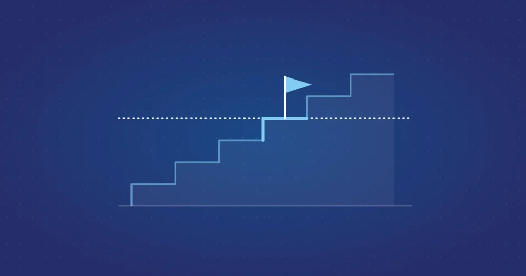 A maturity staircase with a flag planted on level 4 and a dashed target line.